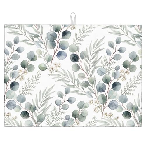 Dish Drying Mat for Kitchen Counter Microfiber Absorbent Dish Draining Reusable Washable Extra Large 18"x24" (Sage Leaves, 18x24in) - color: Sage Leaves