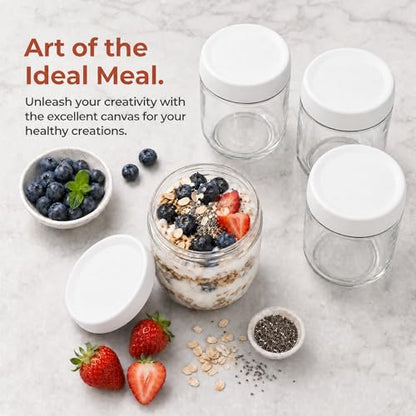 EONJOE 6-Pack 16oz Glass Jars with Lids for Food Storage Meal Prep Airtight - size: 16oz-6pack-white