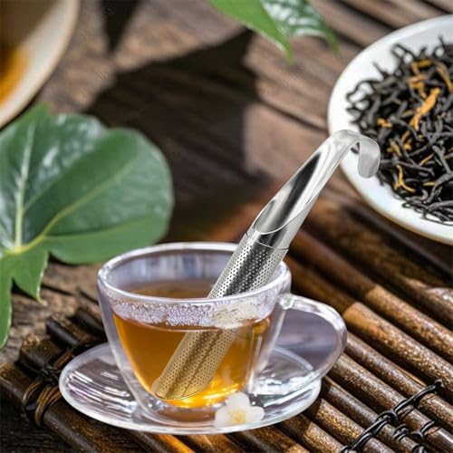 CEYAZYE 3PCS Stainless Steel Tea Infuser Set for Loose Leaf Tea | Elegant Spoon and Cleaning Brush, Perfect Fine Mesh Strainer, Metal Diffuser, Pipe Tea Steeper for Loose Tea, Coffee, Spices