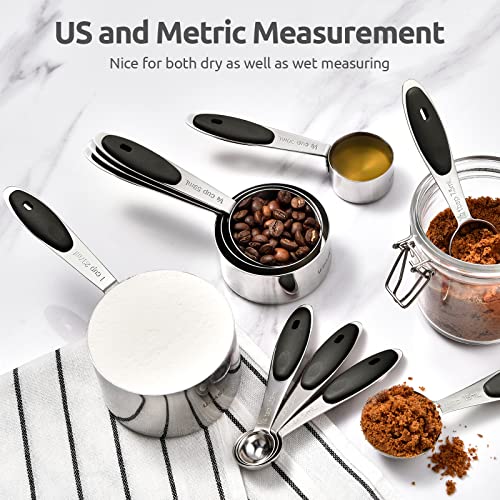 Measuring Cups and Spoons Set: U-Taste 18/8 Stainless Steel 12 Pieces Metal Stacking Kitchen Baking Cooking Food Measure Set 7 Cups 5 Spoons with Strengthened Weld Joints (Black, Upgraded Version) - color: Black
