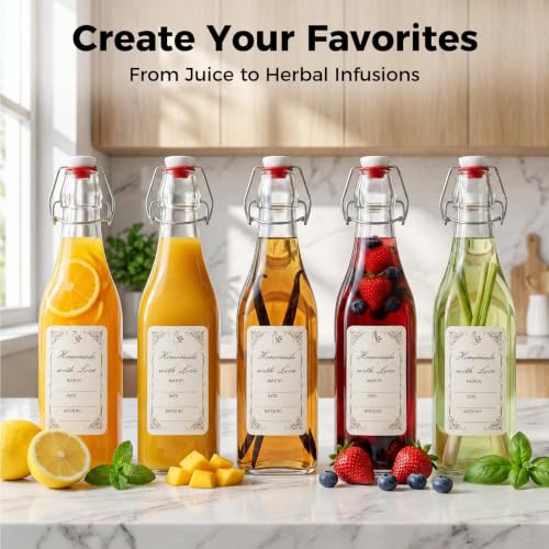 Ruckae Square Swing Top Glass Bottles with Lids Kombucha Coquito Flip Top Glass Bottle for Syrup Vanilla Extract Brew Beer Kefir Air Tight Bottles for Gift (12 oz 10 pack) - size: 12 oz 10 pack