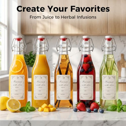 Ruckae Square Swing Top Glass Bottles with Lids Kombucha Coquito Flip Top Glass Bottle for Syrup Vanilla Extract Brew Beer Kefir Air Tight Bottles for Gift (12 oz 10 pack) - size: 12 oz 10 pack