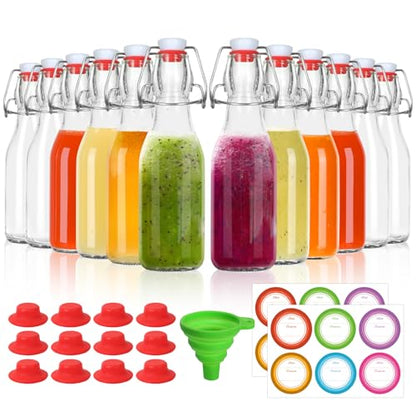 8 oz Swing Top Glass Bottles 12 Pack, Flip Caps with Rubber Seal | Airtight, home brewing/kombucha, beverages/oil/vinegar, wine/cider/soda, reusable stopper lids - size: 8oz-12Pack