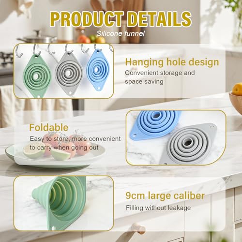 Kitchen Funnel Set 3 Pack, Food Grade Silicone Collapsible Funnel,Small Funnels for Filling Small Bottles, Easy Clean & Space-Saving ﻿ (6Pcs) - color: 6Pcs
