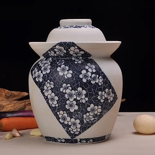 Fermentation Jar Kit Traditional Chinese Coarse Porcelain Pickle Jar for Pickles Kimchi,Double Sided Unglazed Ceramics Fermenting Crock Kit With Water Seal Airlock L 4Kg