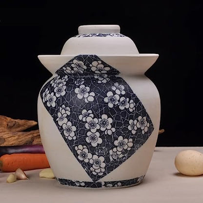 Fermentation Jar Kit Traditional Chinese Coarse Porcelain Pickle Jar for Pickles Kimchi,Double Sided Unglazed Ceramics Fermenting Crock Kit With Water Seal Airlock L 4Kg