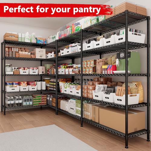 5 Tier Metal Shelving Unit Storage Shelves Load 1500LBS,Adjustable Wire Shelving Pantry Shelves for Storage,Kitchen Shelves Storage Rack for Commercial Garage Shelving Heavy Duty,61.7"W*72.4"H*15.8"D - style: Black-15.8" Dx61.7" Wx72.4" H-5 Tier