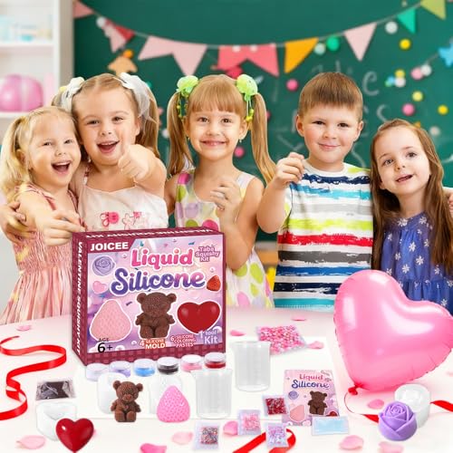 JOICEE Valentines Day Taba Squishy Kit, DIY Valentine Crafts Kit 18OZ 1:1 AB Liquid Silicone with 3D Mold for Make Your Own FuFu Squishies Kits Valentines Day Party Favors Stress Relief Toys Gifts - style: Valentines Taba