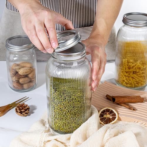 WELLIFE 64 OZ Mason Jars, 6 Pack Wide Mouth Mason Jars for Pickling, Canning, Fermenting and Food Storage, Microwave & Dishwasher Safe - color: Clear Stripe Mason Jars 64oz-6Pcs