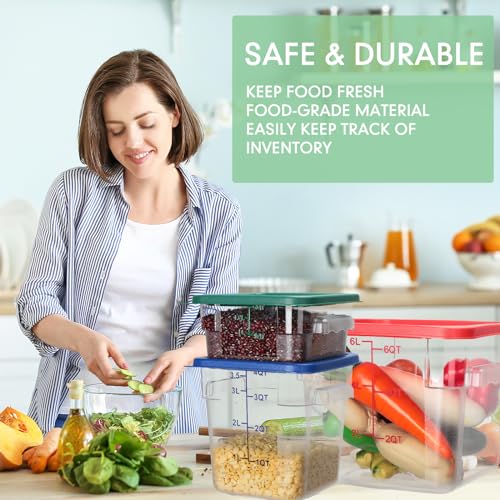 Lallisa 6 Pcs Food Storage Containers with Lids, Clear Square Food Containers with Handles Polycarbonate Restaurant Container Commercial Cereal Storage Set for Kitchen, 2, 4 and 6 Qt(Blue, Red, Green) - color: Blue, Red, Green