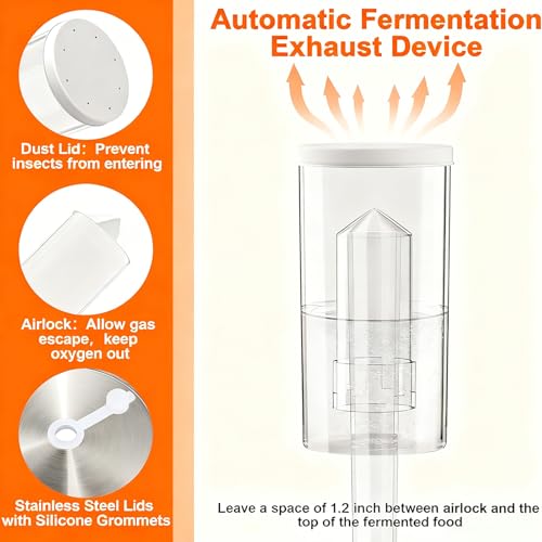 Fermentation Kit for Wide Mouth Mason Jars 8- Complete Pickling & Sauerkraut Set with Glass Weight, Stainless Steel Lid, Air Lock Valve, Silicone Seals (Jar Not Included)