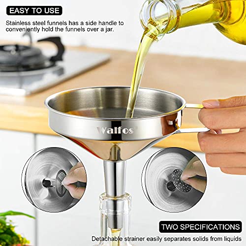 Large Stainless Steel Funnel, Walfos Kitchen Funnel with 2 Removable Strainer ＆ 1Pc Cleaning Brush, Perfect for Transferring of Liquid, Oils, Jam, Dry Ingredients & Powder (Big, 5.7") - color: 1pcs funnel 5.7 inch