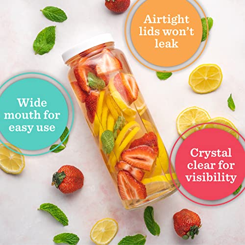 All About Juicing Glass Bottles Set - 32 oz Jars, 4 Pack Wide Mouth with Lids for Juice, Smoothies, Water, Milks, Beverage Storage - Large Jug, Clear, Durable, Reusable, Dishwasher Safe, Leak Proof - color: 32oz White Caps
