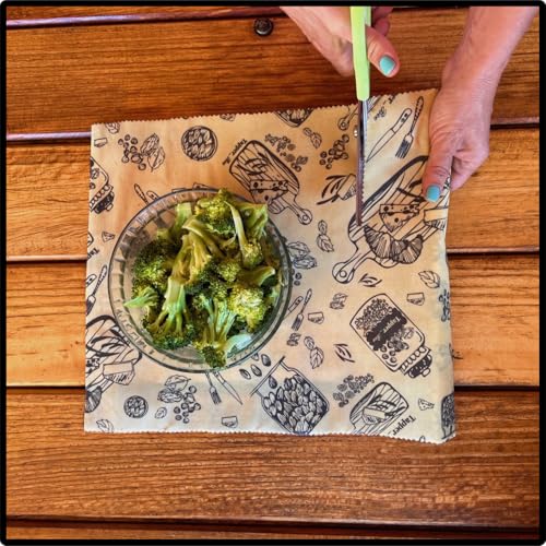 Beeswax Wrap: Sustainable Plastic-Free Storage for Snacks & Bread. Reusable, Cotton-Based & Eco-Friendly. Grey Nuts Design, 55”x13.4” Roll. - color: Gray