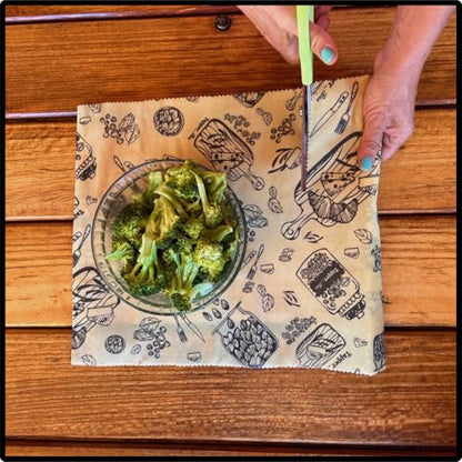 Beeswax Wrap: Sustainable Plastic-Free Storage for Snacks & Bread. Reusable, Cotton-Based & Eco-Friendly. Grey Nuts Design, 55”x13.4” Roll. - color: Gray