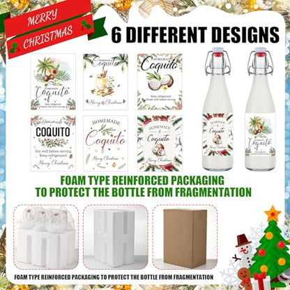 Sieral 6 Set Coquito Bottles 16 oz Christmas Swing Top Glass Bottles Christmas Flip Top Brewing Bottle for Vanilla Extract Homemade with Label Stickers Home Brewing Coquito Beverages Liqueur - color: Coquito