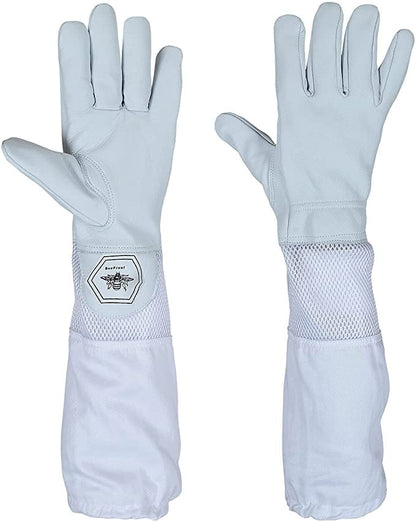 Beekeeping Gloves Ventilated Goatskin Leather with Long Canvas Sleeve – Sting Resistant Protective Bee Keeper Gloves for Comfort & Grip (BP-122 White S) - size: S
