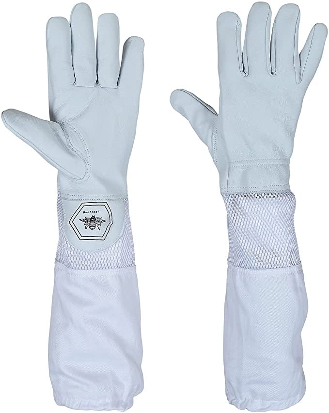 Beekeeping Gloves Ventilated Goatskin Leather with Long Canvas Sleeve – Sting Resistant Protective Bee Keeper Gloves for Maximum Comfort & Grip (BP-122 White XXL) - size: 2XL