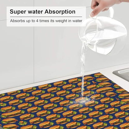 Dish Drying Mat Cheeseburger Hamburger Kitchen Counter Pad Absorbent Non-Slip Mat 18 X16inch