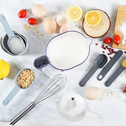 11-Pc Stackable Measuring Cups & Spoons Set with Lids, Blue | BPA-free & dishwasher safe. Premium 11-piece nested cups & spoons set with lid. Includes 1 adjustable measuring spoon. - color: 11 Piece - Blue