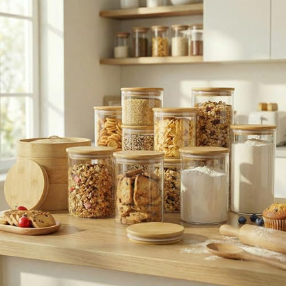 HomArtist Extra Large Glass Flour and Sugar Storage Containers with Airtight lid,105 floz x1 & 48 floz x1 [Set of 2] Big Glass Jars with Bamboo Lids, Air Tight Food Jar for Cereal, Pasta, Rice, Coffee - color: 105oz & 48oz 2 Pack