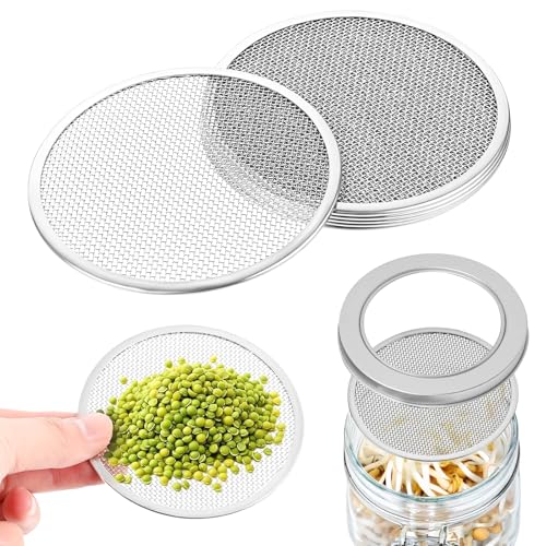 4 Pack Seed Sprouting Jar Lids - 304 Stainless Steel Screen Filter Strainer Lid for 82mm / 3.2in Wide Mouth Mason Jars, Mesh Bean Sprout Sieve Lids for Bean, Alfalfa, Broccoli, Lentil & More at Home