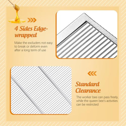Therwen 4 Pcs Metal Queen Excluder for 10 Frame Hive Metal Queen Bee Excluder, Separates Queen Bees from Honey, Beekeeping Tools Beekeeping Supplies, 20.08 x 16.14 Inch