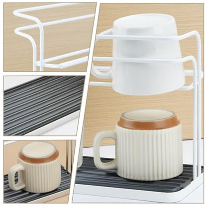 Bottle Drying Rack,Coffee Mug Holder with Drain Tray for Coffee Cup,Water Cup(White) - color: White