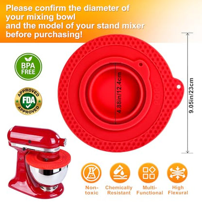 Silicone Mixer Bowl Cover Compatible with KitchenAid 4.5-5 Quart Tilt-Head Stand Mixer, Mixer Bowl Lid to Prevent Spilling of Ingredients - color: Fit for 5qt - Red