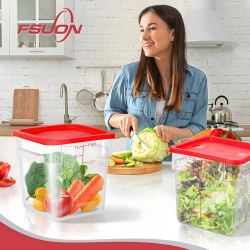 4 Pack 8 Qt Square Polycarbonate Food Storage Containers with Lids | Clear BPA-free PC with lids, side handles, measurement scale and stackable design; for food prep, storage and freezer use. - color: 8Qt