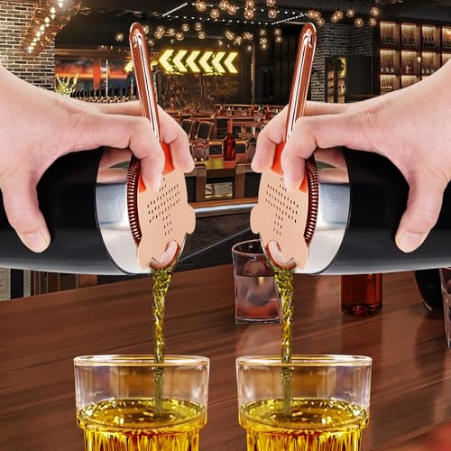 Cocktail Strainer-Stainless Steel Bar Tools Bartender Cocktail Strainer Set:Hawthorne Strainer,Julep Strainer and Conical Fine Mesh Strainer (Rose Gold) - color: Rose Gold