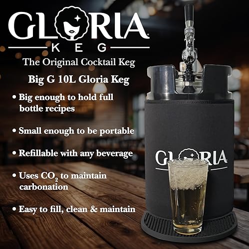 Gloria 10L (2.6 Gal) Mini Keg, Pressurized Keg for Drinks, with Tap System, Co2 Regulated, Stainless Steel - size: 10L