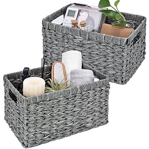 GRANNY SAYS Wicker Baskets with Handles - Gray Storage Baskets (2-Pack) for Organizing Cabinet, Coffee Table - color: Gray, size: 13"L x 8¼"W x 7"H