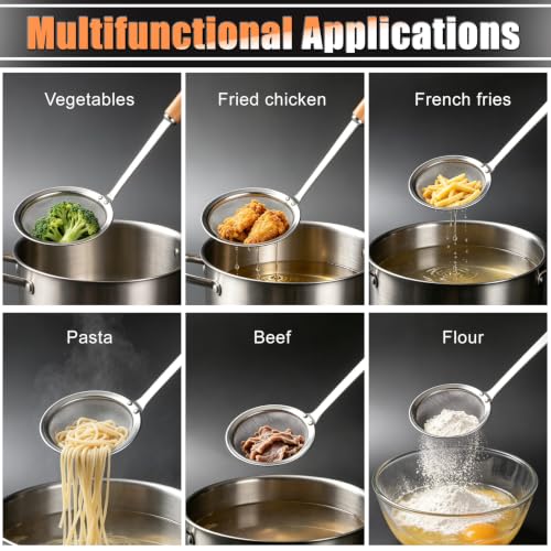 Ninsula 2PCS Fine Mesh Stainless Steel Colander Spoon, Hot Pot Fat Skimmer Spoon, Multi-functional Fine Mesh Food Strainer for Skimming Grease and Foam