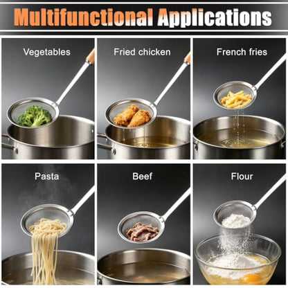 Ninsula 2PCS Fine Mesh Stainless Steel Colander Spoon, Hot Pot Fat Skimmer Spoon, Multi-functional Fine Mesh Food Strainer for Skimming Grease and Foam