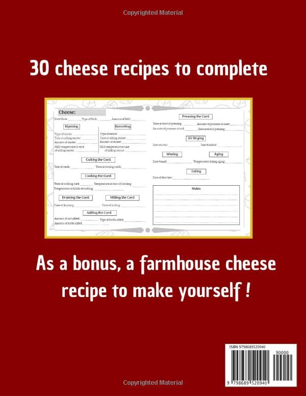 Home Cheese Making Log Book: 30 Cheese Recipes to Complete | For Lovers of Homemade Cheese | Size 8,5 x 11 inches