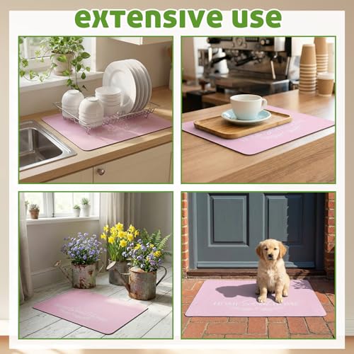 Pink Dish Drying Mat for Kitchen Counter 24 x 16 Inch Pink Kitchen Accessories Large Non Slip Absorbent Heat Resistant Coffee Bar Pad Dish Drainer Rack Mat for Countertops Sinks