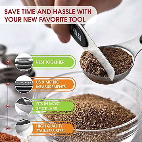 Spring Chef Stainless Steel Magnetic Measuring Spoons Set of 8 with Leveler, Dual Sided Metal Teaspoon & Tablespoon Measuring Spoons, Nesting Kitchen Gadgets for Baking & Cooking - 2 Pack - Black - color: Black, size: 2-Pack