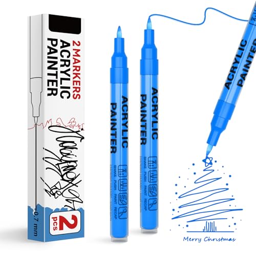 Acrylic Paint Pens Waterproof Markers 2 Blue Permanent Marker Pens Acrylic Pens for Rock Painting Glass Stone Ceramic Metal Fabric Pebble Painting pens Craft Supplies - color: Blue