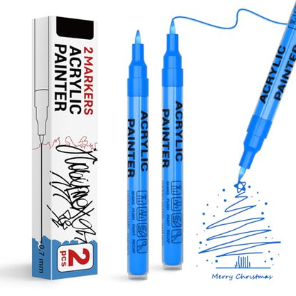 Acrylic Paint Pens Waterproof Markers 2 Blue Permanent Marker Pens Acrylic Pens for Rock Painting Glass Stone Ceramic Metal Fabric Pebble Painting pens Craft Supplies - color: Blue