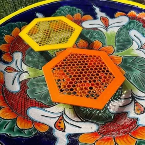 4pcs Floating Bee Island-Bee Waterer Hexagonal Insect Drinking Tray Acrylic Beekeeping Setups Luring Insects Catcher Cups | Yellow - color: Yellow