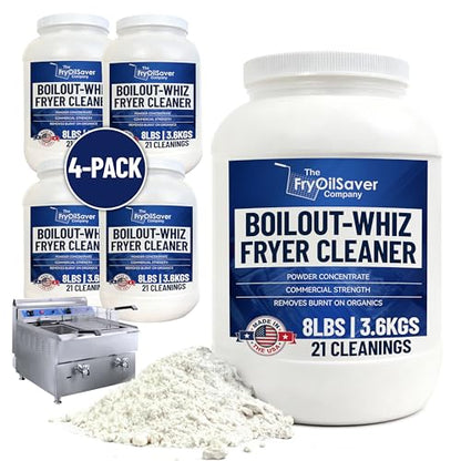 32LB Boil-Out Whiz Deep Fryer Cleaner - Degreaser Powder for Commercial Kitchen Cleaning Oil Saver - Deep Fryer Pot & Coil Safe - Extend Oil Life, Save Time & Energy - by FryOilSaver Co - size: 128 Ounce (Pack of 4)