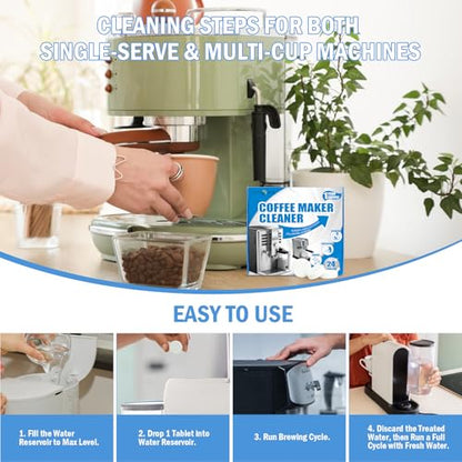 24-Pack Coffee Machine Cleaner Descaler Tablets, Descaling & Deep Cleaning Tabs for Coffee Pot & Coffe Machine, Effective Limescale Remover for Home, Office Use - size: 24 count(Pack of 1)