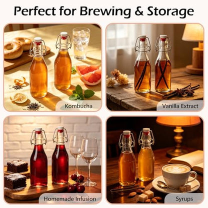 KEYWING 16 Pack 8.5oz Swing Top Glass Bottles with Airtight Lids, Flip Top Glass Bottles for Vanilla Extract, Limoncello, Syrup, Kombucha, Oil, Vinegar and Home Brewing - size: 8.5oz 16 pack