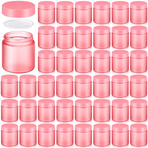 Norme 48 Pcs 4 oz Glass Jars with Lids Leakproof Round Airtight Empty Cosmetic Jars with Inner Liners Lid for Storing Lotions Powder Ointments Making Tins(Pink) - color: Pink, size: 4 oz