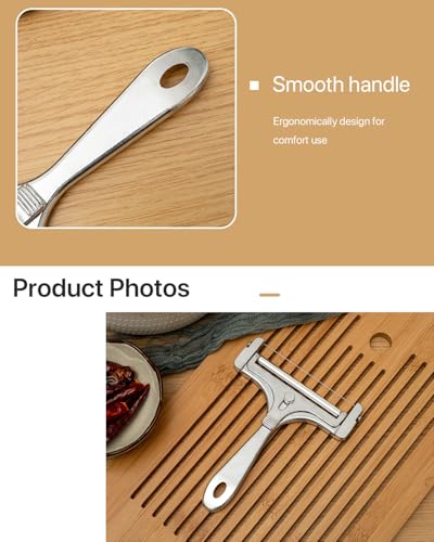 Stainless Steel Wire Cheese Slicer, Adjustable Thickness Handheld Cheese Cutter with 4 Extra Wires for Mozzarella, Cheddar, Gruyere, Raclette