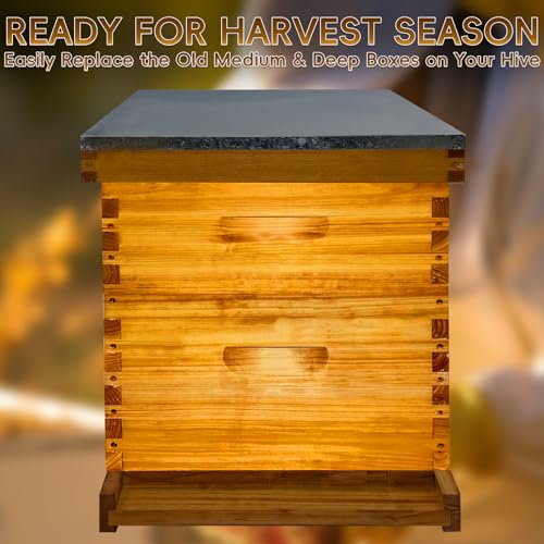 10-Frame Langstroth Bee Hive Deep and Medium Box Kit, Beeswax Coated Bee Boxes Not Include Frames and Foundations (Unassembled)