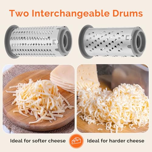 UHIYEE Patented Rotary Parmesan Cheese Grater, Hand Crank Cheese Shredder with Fine & Coarse Drums, Restaurant Quality, White, Stainless Steel & ABS, Dishwasher Safe - color: White