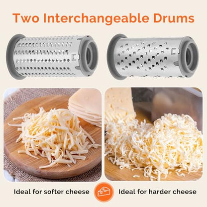 UHIYEE Patented Rotary Parmesan Cheese Grater, Hand Crank Cheese Shredder with Fine & Coarse Drums, Restaurant Quality, White, Stainless Steel & ABS, Dishwasher Safe - color: White