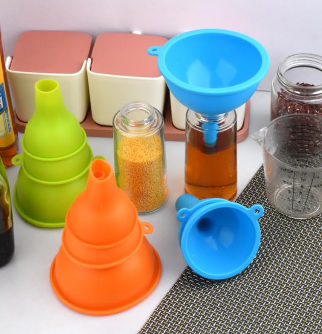 3 PCS Silicone Wide Mouth Funnel Food Funnels Flexible Condiment Sauce Canning Set for Jars Jam Spice Filling Bottles Liquid Oil and Powder